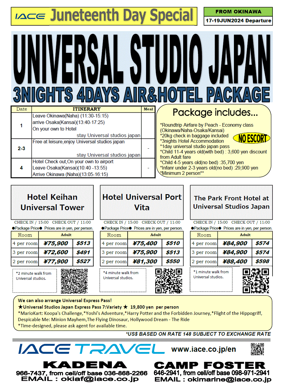 Universal studios Japan  4days *dep 17th-19th JUN