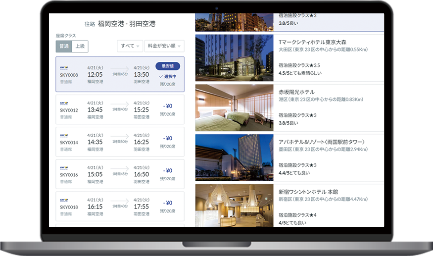 ダイナミックパッケージ検索画面